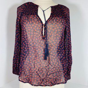 JOIE Vivette Shirt - Sheer Floral Silk Peasant Top